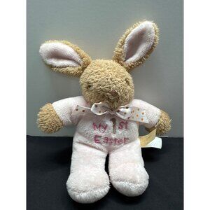 My 1st Easter Pink Plush Bunny With Polka Dot Bow Embroidered Eyes Text Rattle L